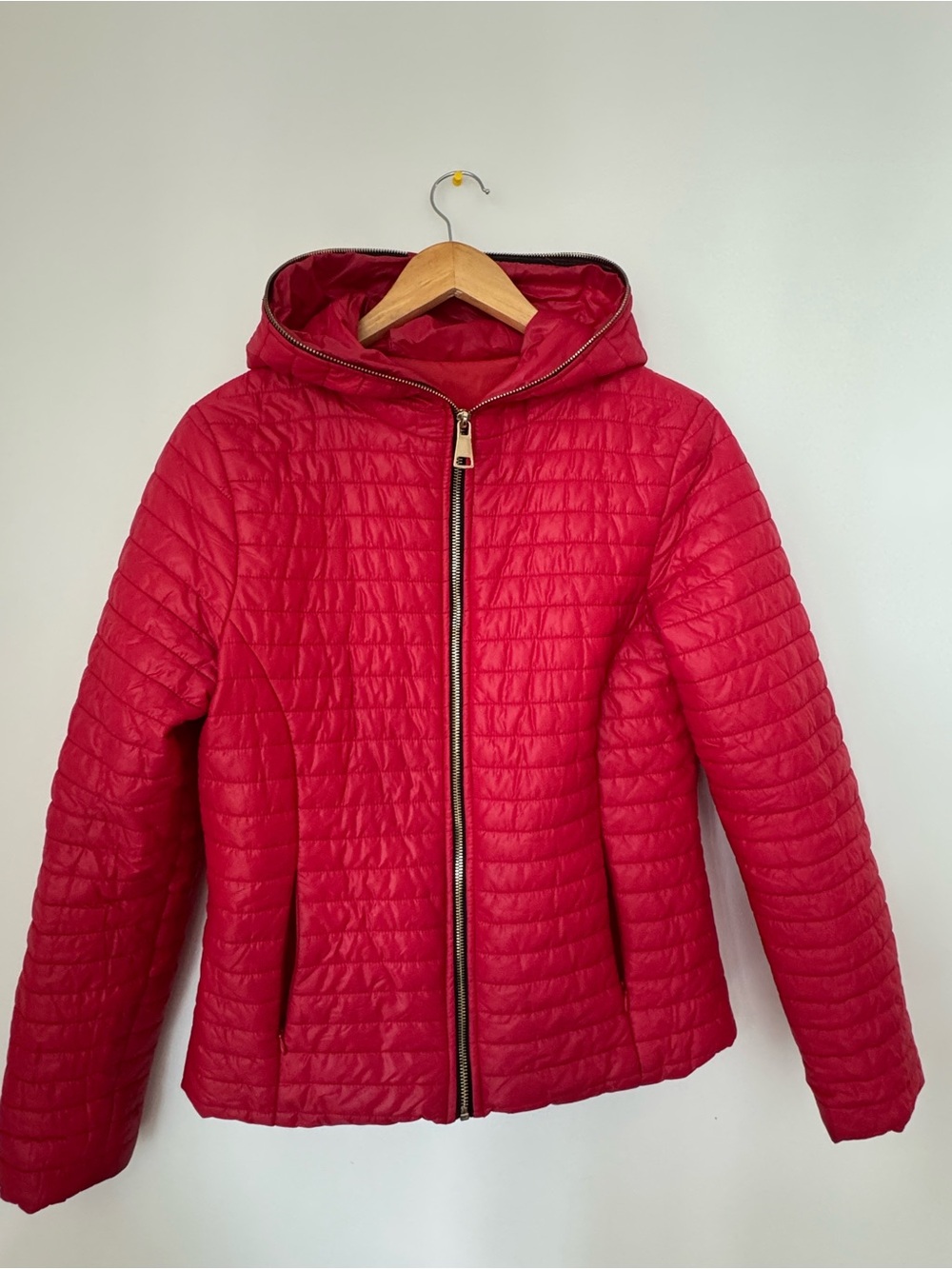 Made in Italy Red Lightweight Hooded Puffer Jacket Quilted Full Zip Size M